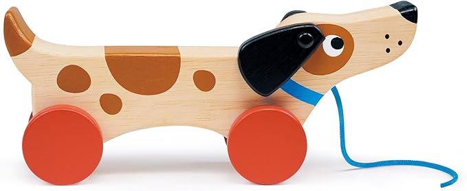 Mentari Toys - Puppy on Wheels - Wooden Dog Pull Toy for Toddlers - Natural Wood Toy with 7 inch Pull Chord, 4 Wheels, Rotating Ears - Enhances Motor Skills - Fosters Imaginative Play - Age 18M+