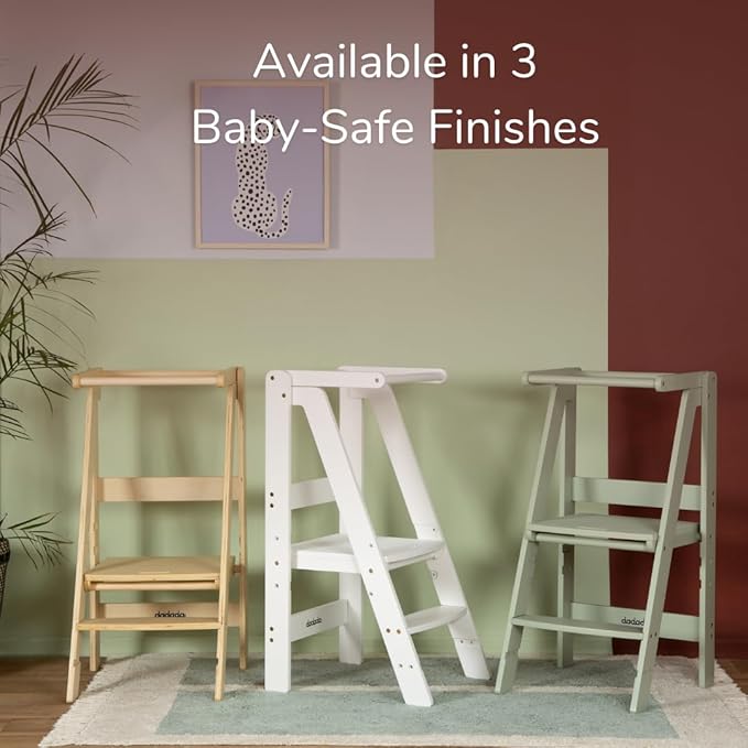 dadada Baby Foldable Montessori Tower - Adjustable Kitchen Step Stool for Kids with Safety Rail, Non-Toxic Finish, Great for Small Space Living (Natural)
