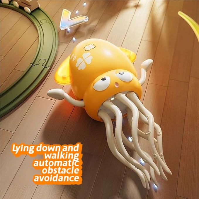 Electric Dancing Octopus Baby Toy, Automatic Evasion Octopus Toy with Led Light and Music, Interactive Entertainment for Baby Sensory Development Birthday Gifts(Yellow)