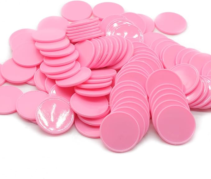 Set of 100 Opaque Plastic Learning Counters Mini Poker Chips Game Tokens with Storage Box (Pink, 1 Inch)