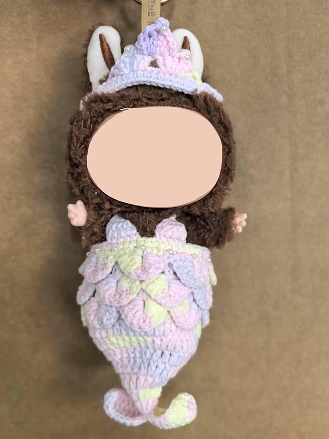 Clothes for Labubu Doll,Clothes for Doll Accessories,Hand-woven Bikini Mermaid Crochet Skirt Set,Summer Mermaid Costume Outfit Suitable for Labubu15&17cm,Dress-Up Accessories for Labubu Doll (color04)
