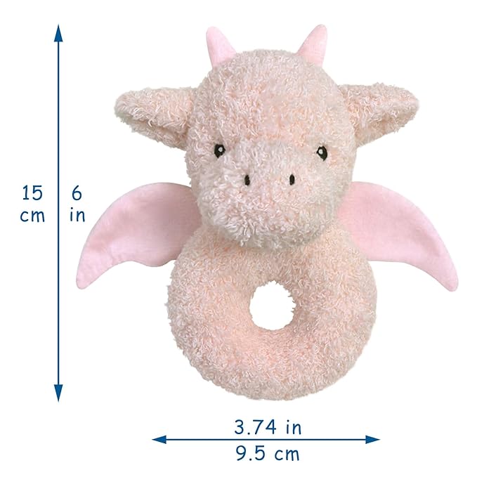Baby Dragon Soft Rattle Toy, Plush Dinosaur Infant Shaker Rattle Easy-Grasp Stuffed Animal Toy, Gifts for Newborns Babies Toddlers Boys Girls, Pink, 6 Inches