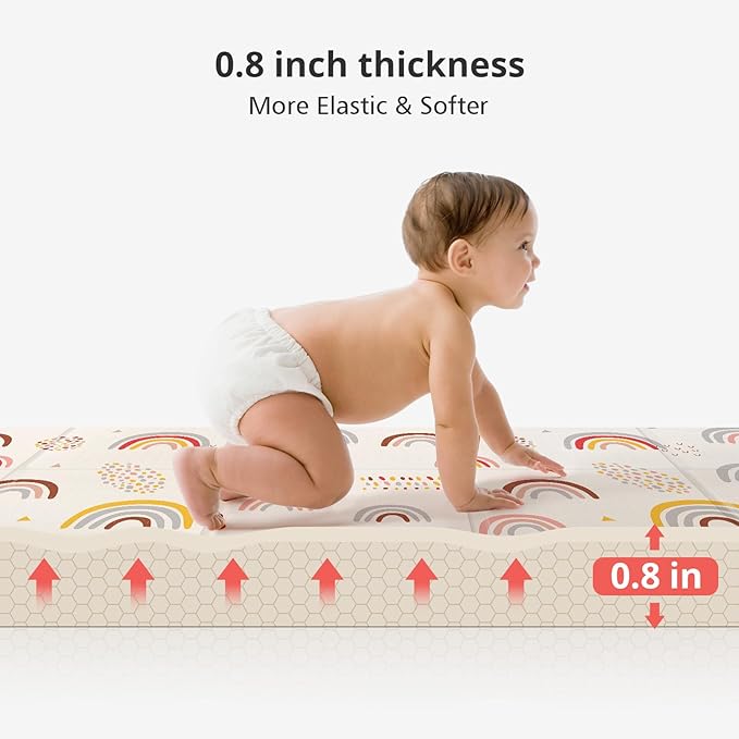 Extra Large Play Mat for Baby, 0.8 Inch Thick BPA Free, Reversible Foldable Baby Play Mat, 79" x71" Waterproof Foam Floor Baby Crawling Mat, Portable Playmat for Infants, Toddler, Kids, Rainbow