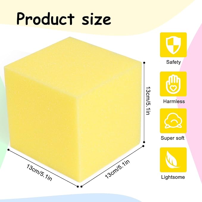 TRENDBOX 48 PCS 5" x 5" x 5" Foam Pit Blocks Sponge Cubes Foam Pit Cubes Sponge Blocks for Amusement Park, Gymnastics, Freerunning and Parkour Courses - Yellow