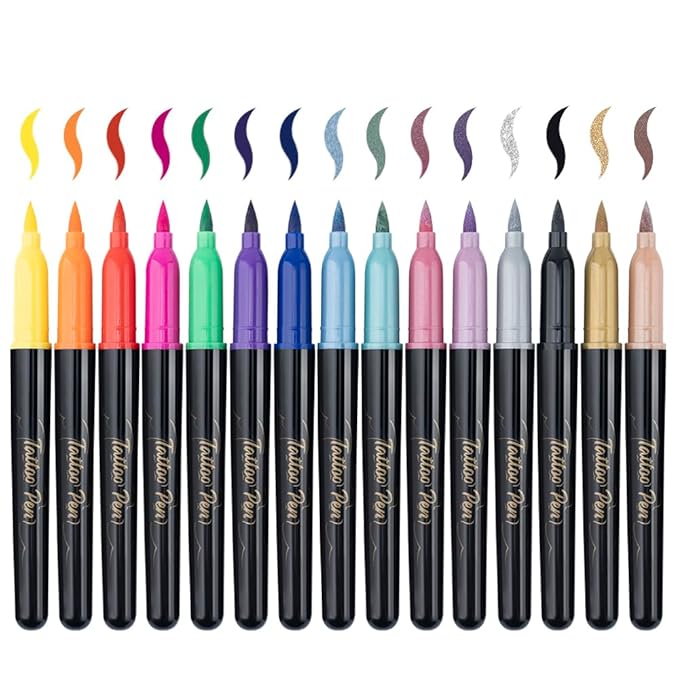 Transon 15 colors Face Painting Marker for Halloween and Makeup Parties Temporary tattoo Painting Body Painting with Brush Tip Including Stencil Stickers
