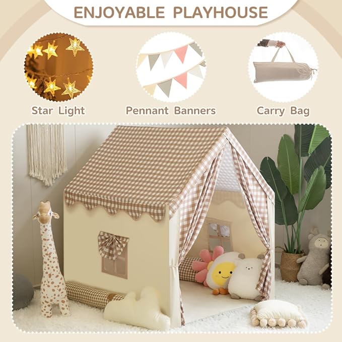 Play Tent with Star Lights, Colored Flags and Carry Bag, Playhouse for Kids,Kids Tent, Indoor Bed Tent for Toddler, Toys for Boy Girl Birthday Gift