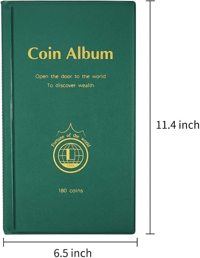 AITIME 180 Pockets Coin Collecting Holders Book Album for Collectors - Coin Collection Supplies, Collector Album Storage Suitable for Coin Diameter Less Than 1.66 Inches Storage (Green)