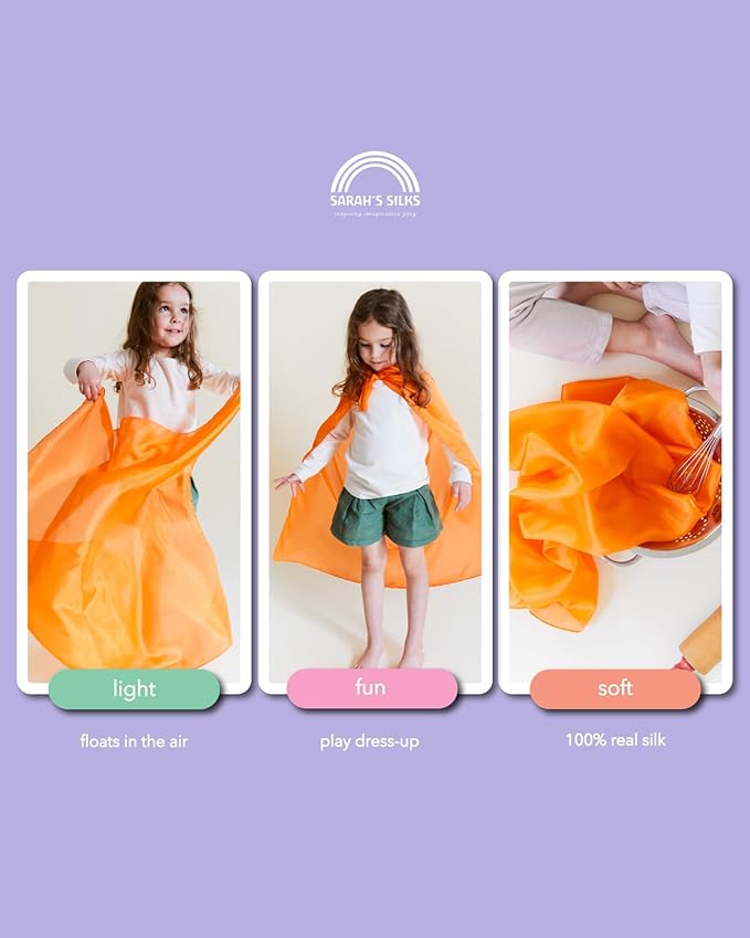 Sarah's Silks Playsilk - 100% Real Silk, Hand Dyed, Bright Colored Play Scarves | Montessori and Waldorf Toys for Dress up, Imaginative, and Pretend Play (35" x 35")