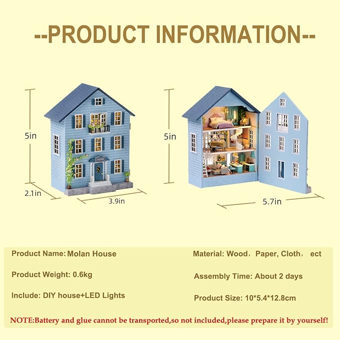 CUTEROOM Dollhouse Miniature with Furniture, DIY Wooden Dollhouse Kit Plus LED Lights, Creative Room for Valentine's Day Gift Idea (D031)