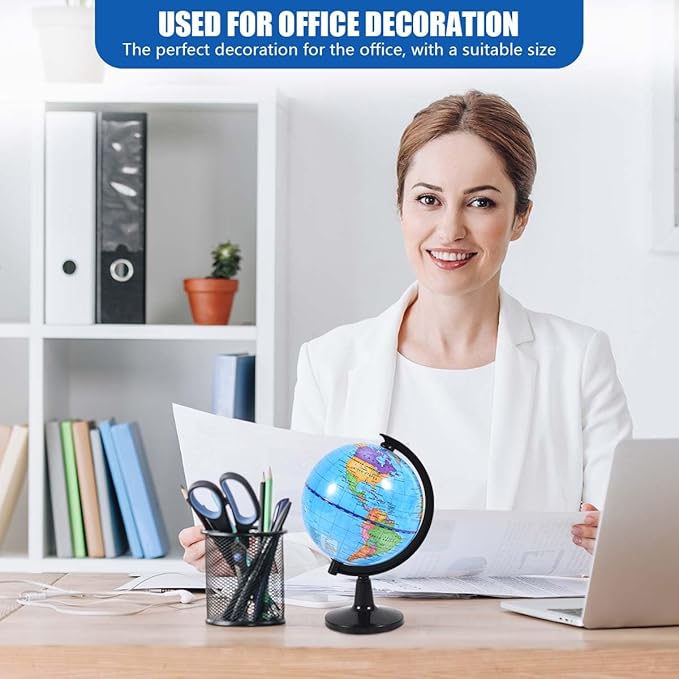 Rotating World Globe 4 Inch Spinning Earth Globe with Stand for Kids Learning Geography Classroom Education or Office Home Decorations