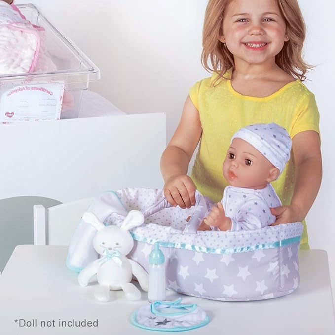 ADORA Adoption Babies Essentials Gift Set with Doll Clothes, Milk Bottle, Diaper, Bassinet, Bib and Micro-Fleece Blanke, Birthday Gift for Ages 3+ - Sweet Star