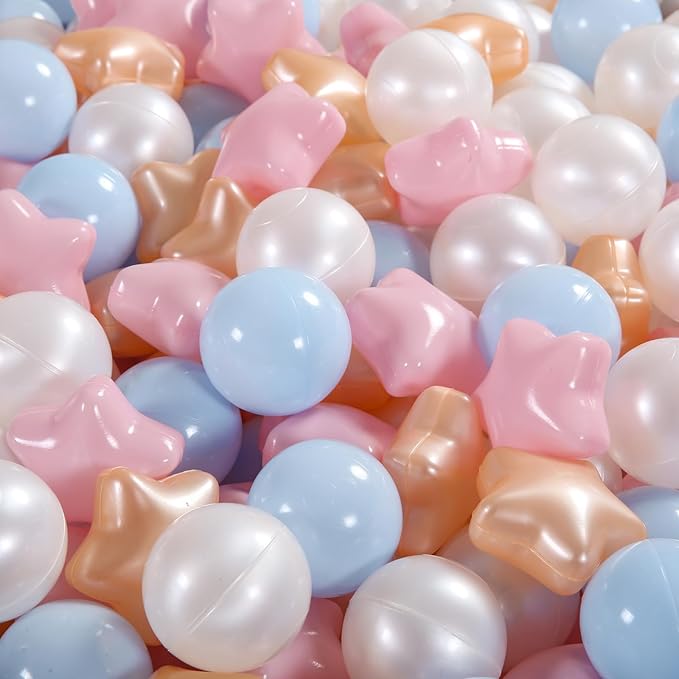 Ball Pit Balls Pack of 100 200 500 - Star and Round Set BPA Free Phthalate Free Non-Toxic Crush Proof Play Balls Soft Plastic Balls for Toddlers Baby Kids Birthday Pool Tent Party