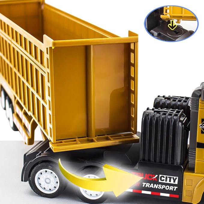Remote Control Dump Toy for Kids - 17.3" RC Semi Truck with 2 Batteries, 1:32 Construction Vehicles with Lights & Building Blocks Excavator Toy, Engineering Tractor Toy for 3 4 5 Years Boys Girls