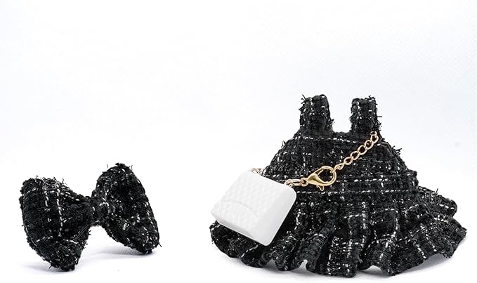 17cm Doll Clothes - Premium Handmade Clothes 3 Piece Set Black Bow & Dress & White Bag Adjustable Outfit - Luxury Chic Style Set High-End Fashion Accessories (No Doll) - No Logo