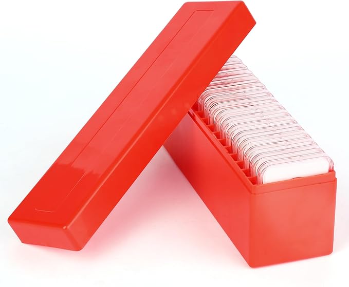Plastic Coin Slab Storage Box – 20-Slot Coin Holder Organizer Case Fits for PCGS NGC PMG PCCB Slabs, Secure Coin Collection Box for Collectors, Home, Office, Bank Use (Box Only, Red)