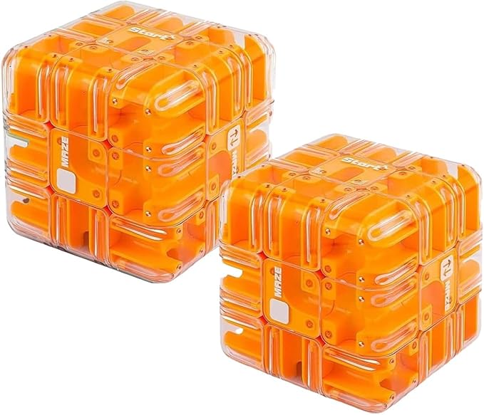 2pcs Large Labyrinth 3D Puzzle Maze Cube,Engaging Brain Teaser Toy,3D Magic Cube Maze Ball Puzzle for Stress Relief & Logic Development (Orange)