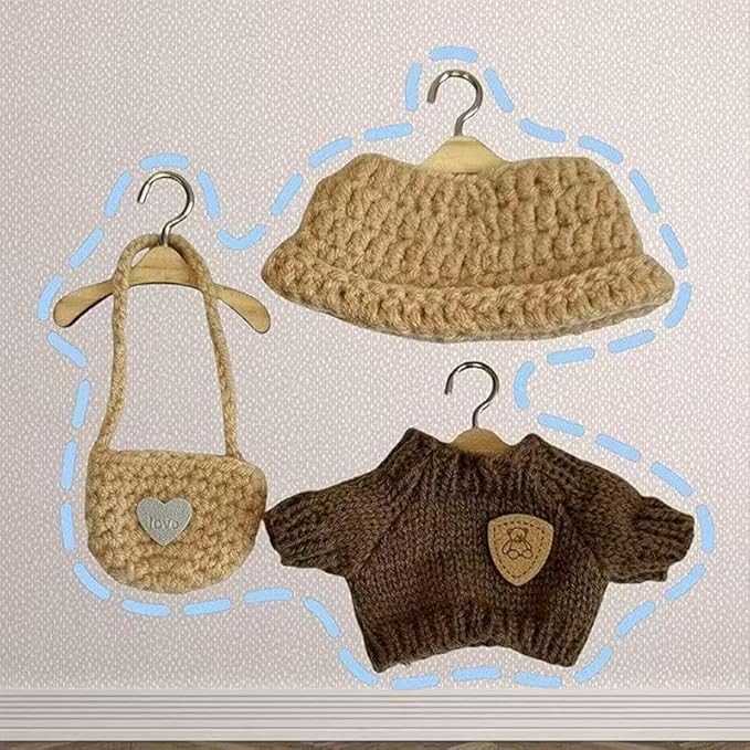 Clothes for Labubu(NO Doll), 15cm/17cm Doll Accessories Suit ,Handcrafted Crochet 3-Piece Set,Premium Outfit with Accessories for , Stylish Clothes for Dolls, Play & Collector