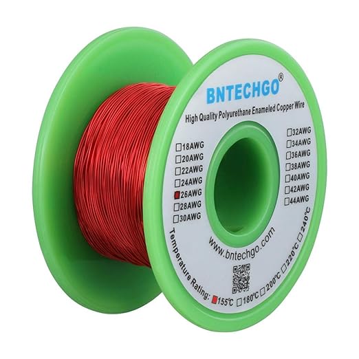 BNTECHGO 26 AWG Magnet Wire - Enameled Copper Wire - Enameled Magnet Winding Wire - 4 oz - 0.0157" Diameter 1 Spool Coil Red Temperature Rating 155℃ Widely Used for Transformers Inductors