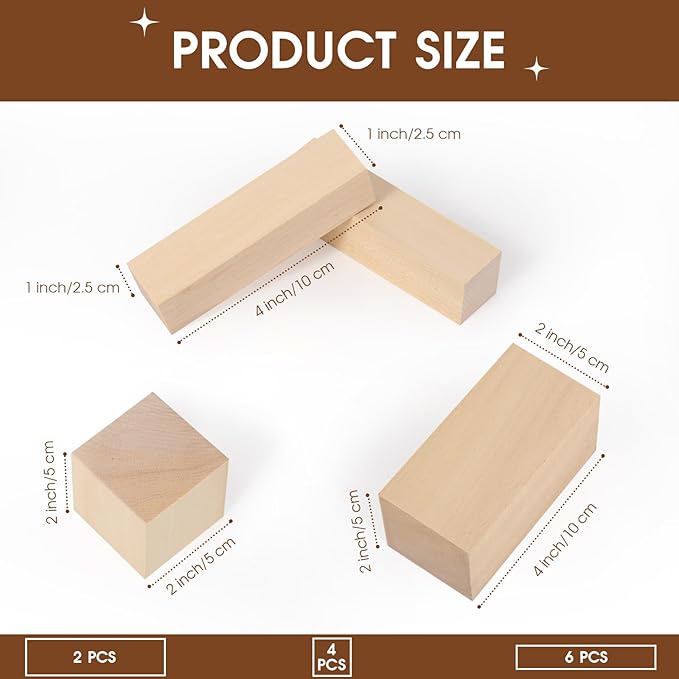 Claities 12 Pcs Basswood Carving Blocks Set, 3 Different Sizes (2x2x2, 4x1x1, 4x2x2 Inch) for Wood Carving Crafts