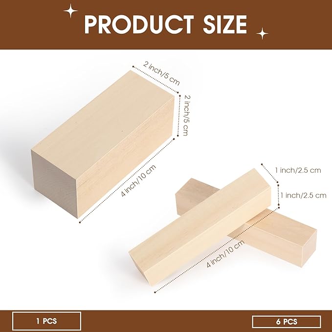 7 Pcs Basswood Blocks for Carving & Whittling - 2 Sizes (4x1x1 & 4x2x2 Inches), Premium Wood Set, Ideal for Crafts, Model Building, and Artisans (Carving & Whittling Wood)