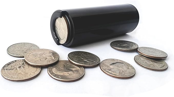 Coin Holder Tube - Holds 40+ Coins for Quarters and Dollar Bills - Premium Black Plastic Coin Boxes - Billiard Accessory Dispenser