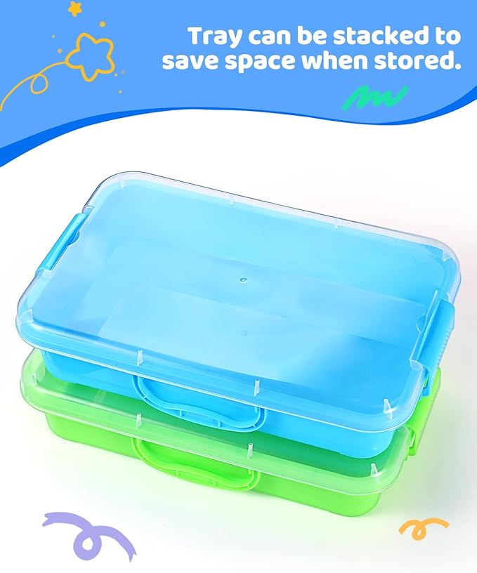 3 Pcs Sand Tray Sensory Bin with Lid and Handle, Portable Sensory Sandbox Container for Kids, Plastic Activity Tray for Toddlers (Transparent+Green+Blue)
