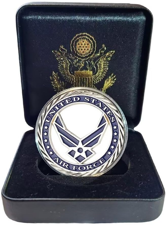 USAF Air Force Medals Coin with Gift Box, Fretwork Air Force Veteran Challenge Coin