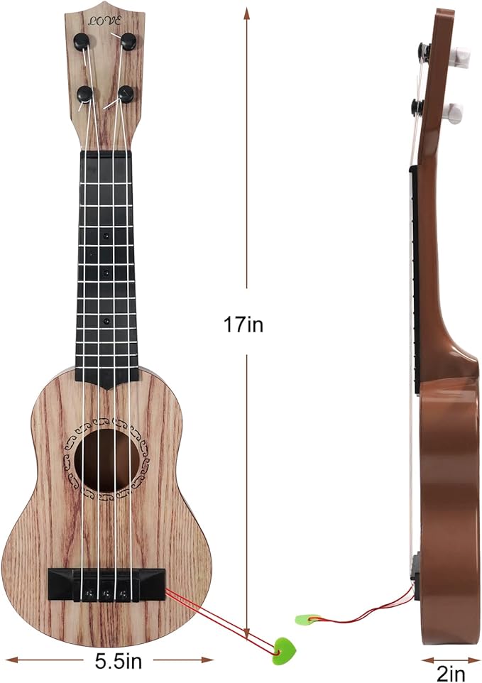 Raimy 17in Kids Ukulele Guitar - 4 Strings Mini Guitar Children Musical Instruments Educational Toys with Picks for Toddler Kids Boys Girls Beginner (Koa Color)