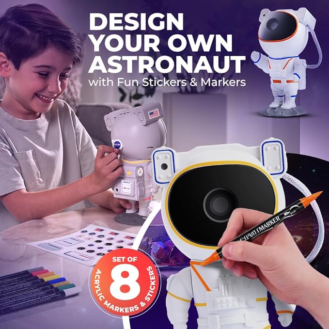 Color My Astronaut Galaxy Projector - DIY Spaceman Night Light with Acrylic Markers Kit - Paint Your Own Lamp - Arts and Craft for Kids Ages 4-8 - Unique Christmas Gift for 5-10 Year Old Boys