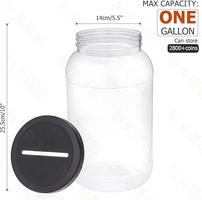 Large Clear Coin Bank Jar with Slotted Lid, One Gallon Plastic Money Tip Change Savings Jar for Coin or Raffle Ticket, Big Clear Money Tip Piggy Change Bank Box for Adults Teens