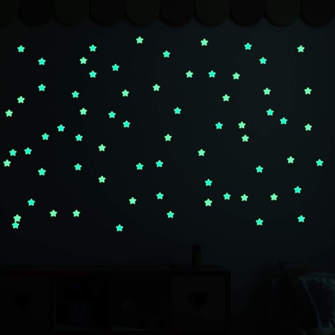 AM AMAONM 100 Pcs Colorful Glow in The Dark Luminous Stars Fluorescent Noctilucent Plastic Wall Stickers Murals Decals for Home Art Decor Ceiling Wall Decorate Kids Babys Bedroom Room Decorations
