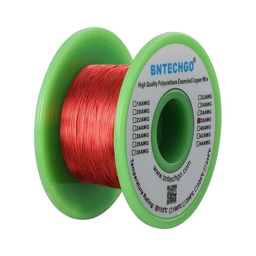 BNTECHGO 38 AWG Magnet Wire - Enameled Copper Wire - Enameled Magnet Winding Wire - 4 oz - 0.0039" Diameter 1 Spool Coil Red Temperature Rating 155℃ Widely Used for Transformers Inductors