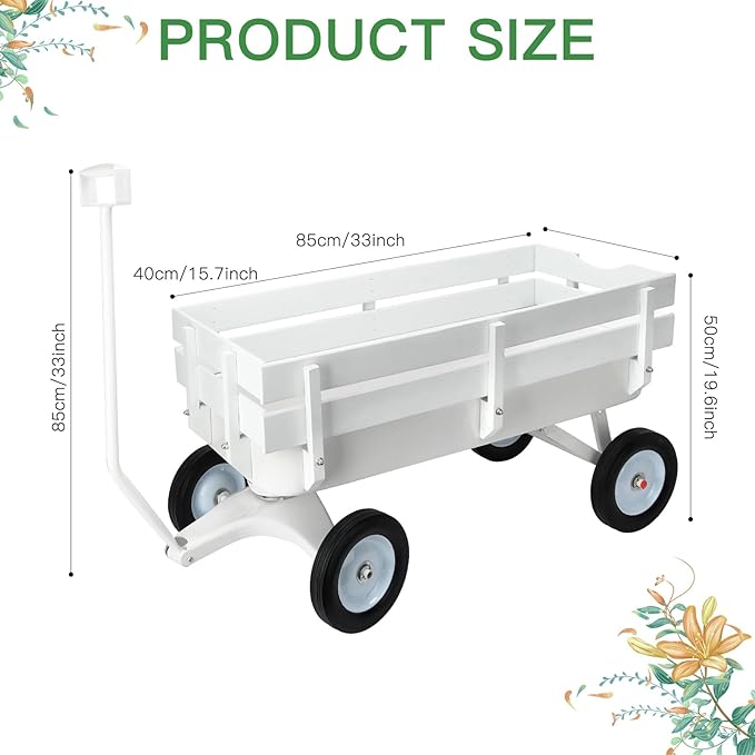 All-Terrain Cargo Wagon - White Flower Girl Wagon Pull Along with Removable Wooden Side Panels, Big Tires and Wide Grip Handle for Weddings, 33' L x 15.7' W x 19.6' H