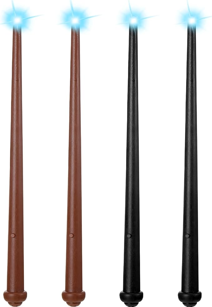 Sumind 4 Pieces Light up Wand Magic Light and Sound Wizard Wands, Illuminating Witch Wand, Costume Accessory for Halloween Cosplay Birthday Party Favors(Black, Dark Brown)