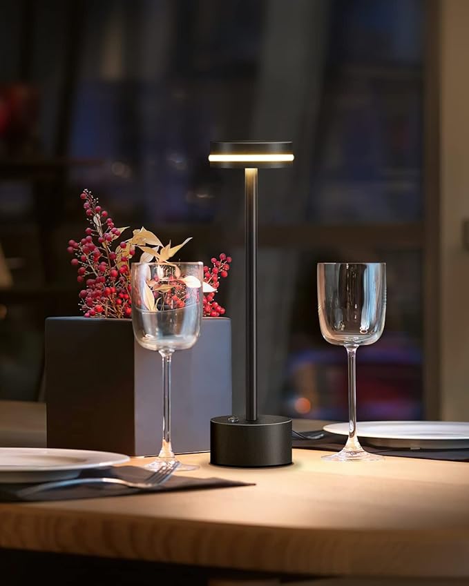PUSU Cordless Table Lamp Set of 2, Battery Powered LED Desk Lamp Portable Table Lights 3-Level Brightness Touch Control, Lighting for Home Office Bedroom Hotel Restaurant Outdoor Night Light(Black)