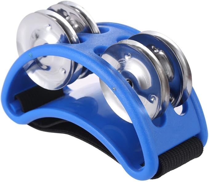 Musfunny Foot Tambourine Percussion Musical Instrument with Double Row Metal Jingle Bell for Guitar Foot Drum Set Accessory (Blue)