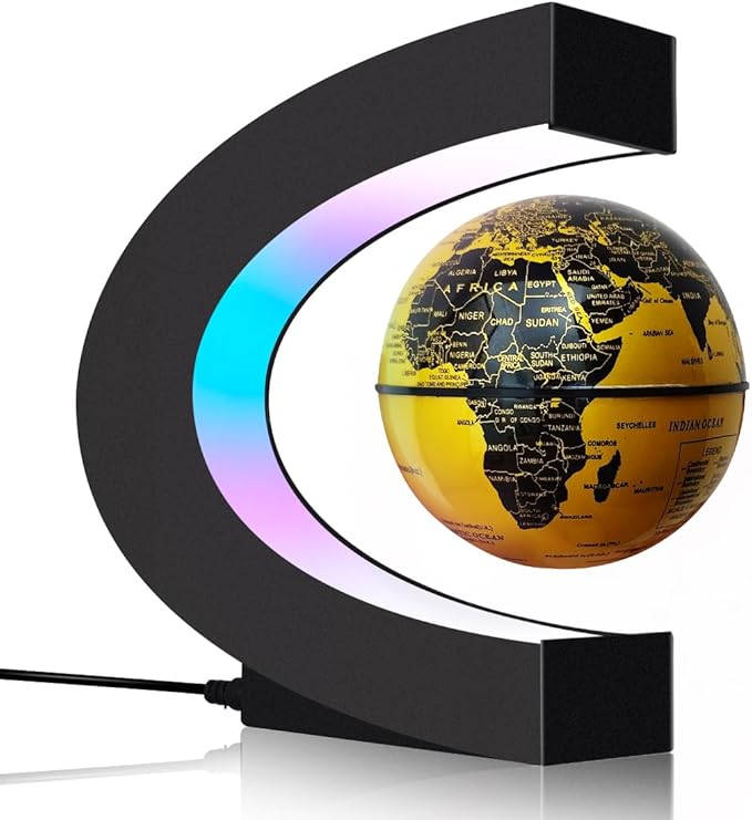 Magnetic Levitating Floating Globe with Multicolor LED Lights, Cool Gadgets C Frame Floating Globe for Office Home Desk Decor, Cool Tech Gift for Men Father Husbands Boys