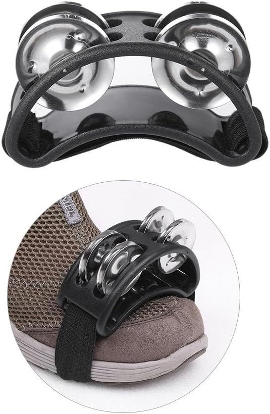 Musfunny Foot Tambourine Percussion Musical Instrument Foot Drum Set with Metal Jingle Bell for Guitar Drum Accessory (Black)