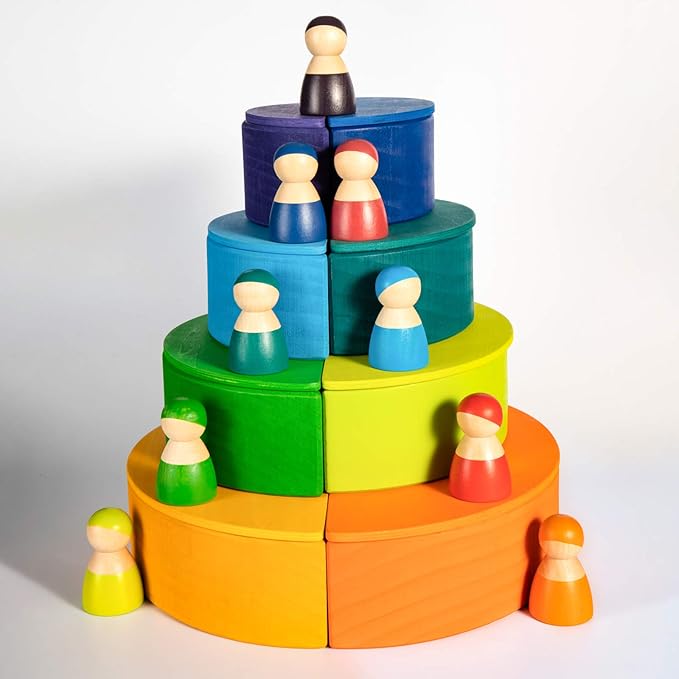 Wooden Rainbow Rectangle Stacker Toys, Rainbow Building Blocks Board Set for Kids, 11Pcs Rectangle Stacking Puzzle, Learning Creative Thinking Toys