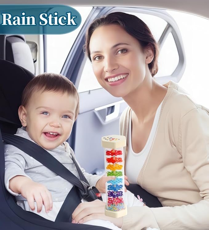 8.8" Rain Sticks for Kids,Wooden Rainmaker Montessori Toys for Baby 6-12 Months,Musical Toys Rattle Sensory Development, Rain Maker Toy Gifts for 6 7 8 9 12 Month Old Newborn Boys Girls Toddlers