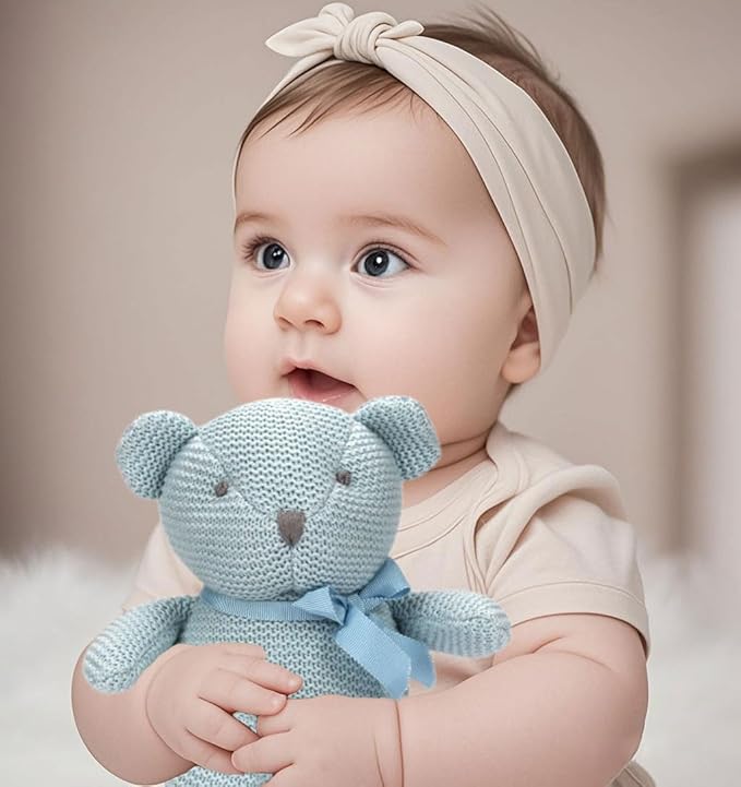 100% Organic Cotton Baby Toys Blue Teddy Bear 6.5" Stuffed Animals for Newborn