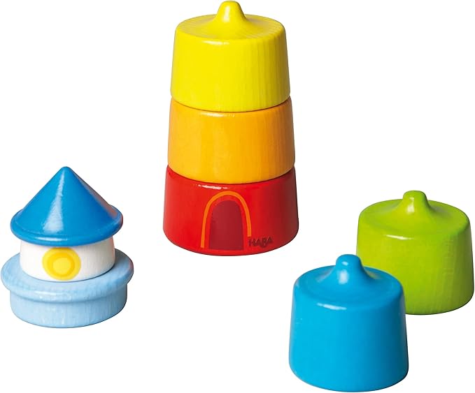 HABA Wooden Stacking Toy Rainbow Lighthouse, 8-Piece Building Blocks Set Made in Germany, Educational Wooden Toddler Toys for Motor Skills, Ages 1 and up