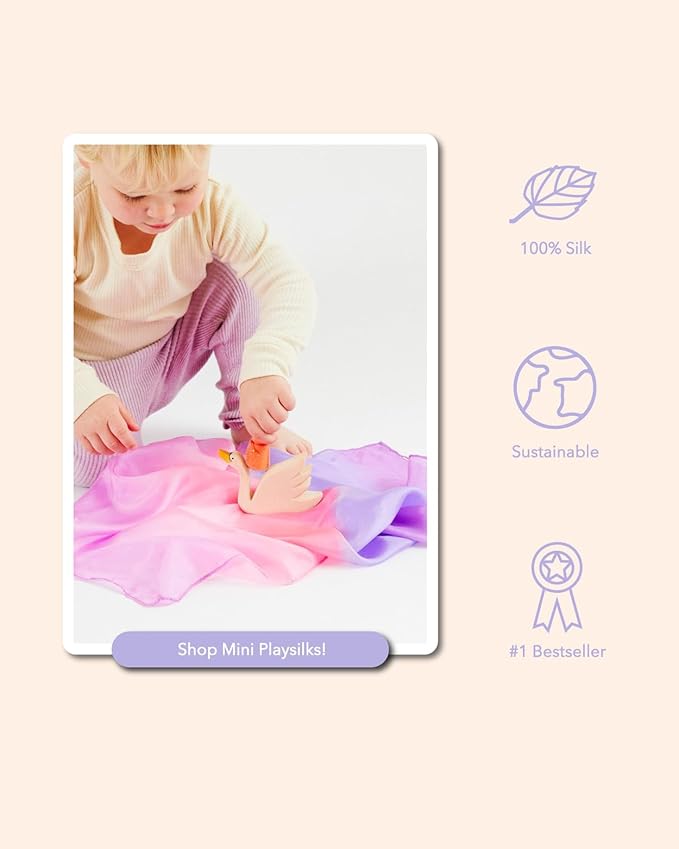 Sarah's Silks - Set of 2 Mini Playsilks, 100% Silk 21" Square Scarf for Dance, Movement and Pretend Play - Blossom and Sea