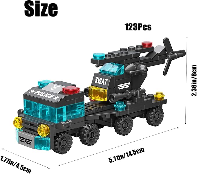 Special Police Building Blocks Toy - 7 in 1 Transformable Police Car Set, SWAT Truck & Helicopter STEM Toys for Kids Ages 6-12, Creative Birthday Gifts for Boys & Girls
