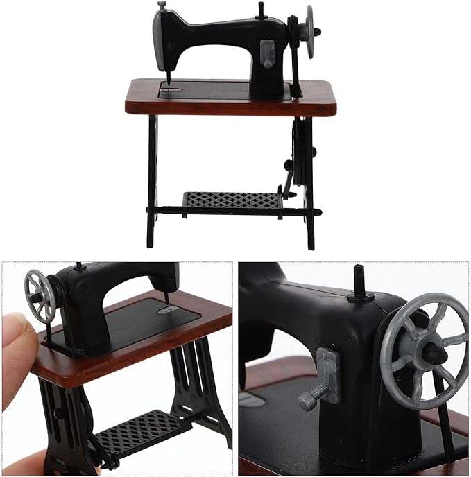 Zerodeko Miniature Sewing Machine, 1:24 Mini Vintage Sewing Machine Model Dollhouse Furniture Accessories Tabletop Decorations Birthday Festival for Kids Toddler (2)