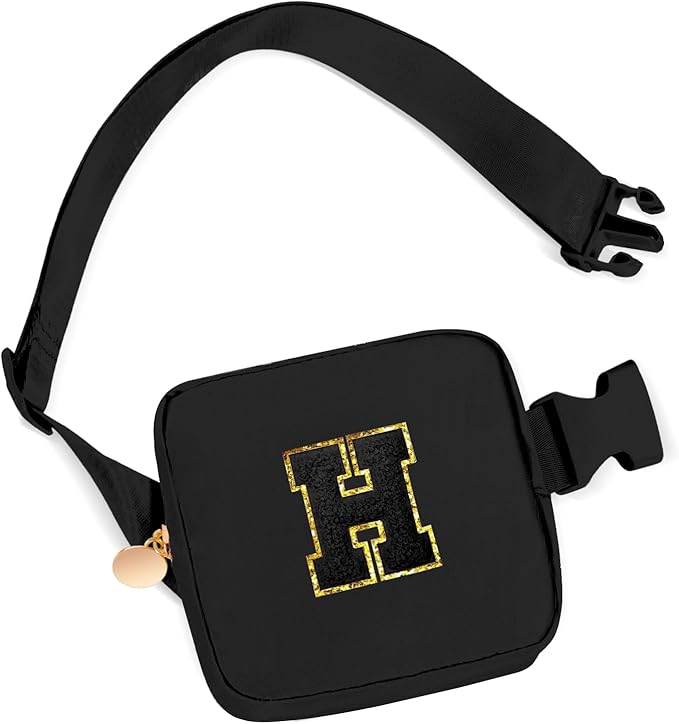 Monogrammed Gifts for Girls - Mini Fanny Pack for Kids Teens,Cute Crossbody Bag for Girls Trendy Everywhere Belt Bag Monogrammed Crossbody Bag Waist Pack - Black,H