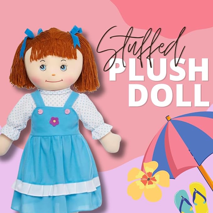 LOVE & HUG 36" Huggable Soft Doll with Blue Dress and Soft Yarn Hair