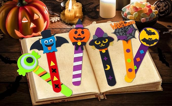 24 Piece Halloween Crafts for Kids Ages 4-8, DIY Bookmark Craft Bulk for Party Favors & Classroom Rewards