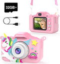 PROGRACE Kids Camera for Girls and Boys - Ages 3-12, Digital Video Camcorder Toy with Cartoon Soft Cover - Unicorn Camera with 32GB SD Card - Best Christmas Birthday Gift for Kids, Pink