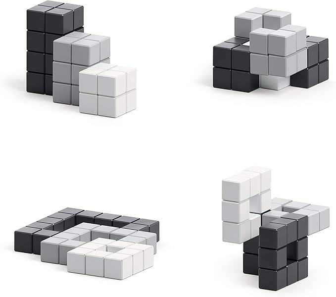 PIXIO Noir - Tiny Magnetic Blocks Building Toy in The Pixel Art Style with Free App - 5/16" Plastic Cubes with 6 Magnets Inside - Open Ended Toy - Creativity Toy for Ages 6+ - 60pcs